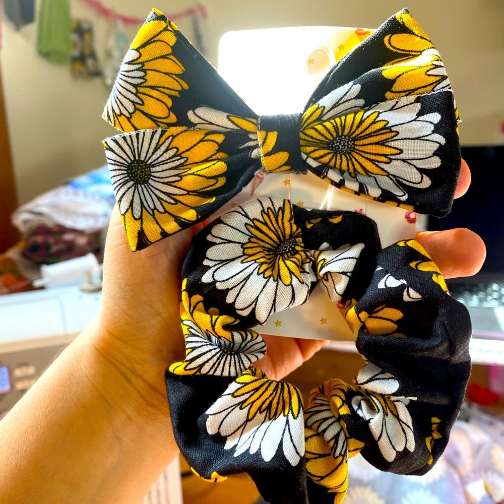 Handmade Floral Hair Bow with Scrunchie Bow